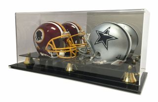 Double Football Mini Helmet Display Case With Mirror Back And Black Base