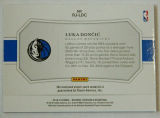 2018 - 19 Panini National Treasures Luka Doncic Rookie Jersey - Patch 9/25 2