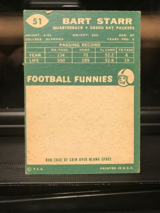 1960 Topps Football BART STARR 51 Green Bay Packers 2