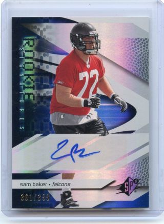 2008 Upper Deck Spx 221 Sam Baker Autograph Rookie Rc 361/399,  Atlanta Falcons