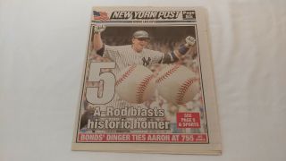 August 5 2007 York Post Ny Yankees Alex Rodriguez 500 Homeruns Newspaper