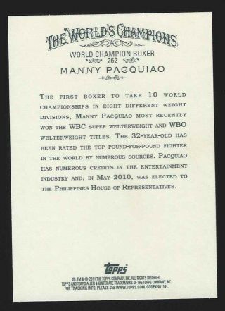 2011 Topps Allen & Ginter 262 Manny Pacquiao - World Champion Boxer 2