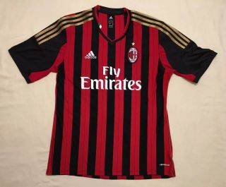Adidas A.  C.  Milan Striped Soccer Jersey Fly Emirates Black/red Men’s Size Large
