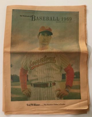 Ted Williams - Washington Senators - Baseball 1969 Newspaper Insert - 50 Yrs Old