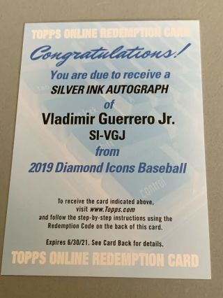 2019 Topps Diamond Icons Vladimir Guerrero Jr Rc Silver Ink On Card Auto /25
