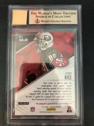 JERRY RICE 9.  5 with 10 Auto Card from 2014 Absolute Football - Only 1 on Ebay 2
