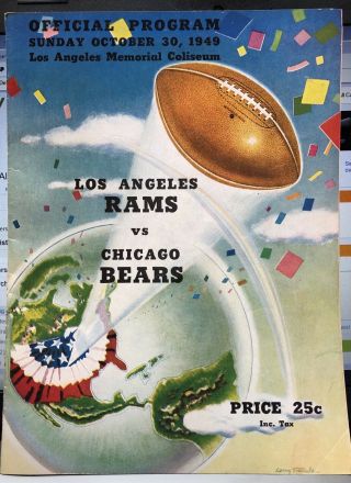 Vintage 1949 Los Angeles Rams Vs Chicago Bears Football Program Sunday,  Oct.  30