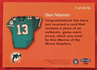 1999 Flair Showcase Feel The Game Dolphins Card 7 of 10 Dan Marino Jersey 13 2