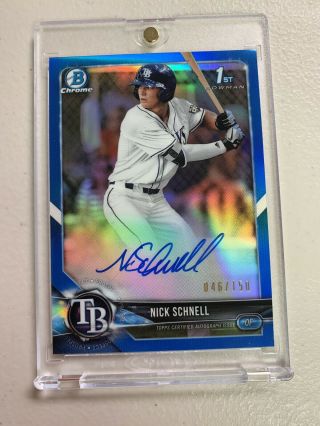 2018 Bowman Chrome Draft Nick Schnell Blue Refractor Auto /150 Tampa Bay Rays