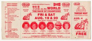 Vintage Ascot Speedway Ticket W/ " Usa Vs The World - The Race Of Champions "
