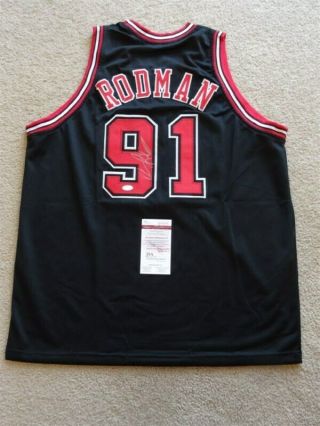 Dennis Rodman Signed Auto Chicago Bulls Black Jersey Jsa Autographed