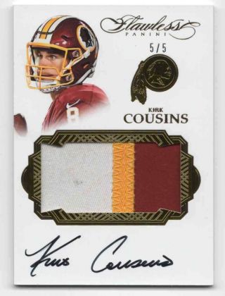 2016 Panini Flawless Kirk Cousins Autograph 3 Color Patch D 5/5 1/1 Redskins Sp
