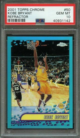 2001 - 02 Topps Chrome Refractor 50 Kobe Bryant Los Angeles Lakers Psa 10