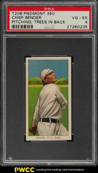 1909 - 11 T206 Chief Bender Pitching,  Trees In Background Psa 4 Vgex (pwcc)
