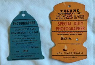 2 - Photographer/press Pass College Football Game Tulane Notre Dame 1947 1971