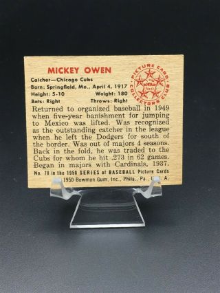 1950 Bowman Baseball Mickey Owen Ex 78 Chicago Cubs