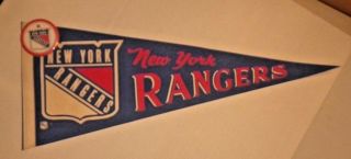 Vintage Ny York Rangers Pennant Flag Banner Hockey W/ Button Pin