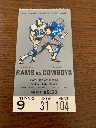 1967 Rams Vs Cowboys Ticket Stub