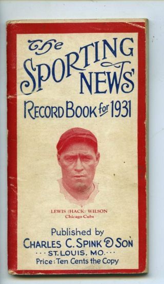Sporting News Record Book For 1931 W/ Hack Wilson Cover Chicago Cubs