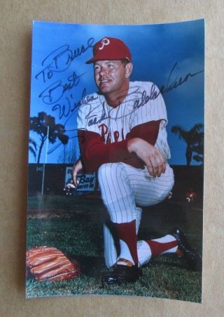 Jack Baldschun Phillies Team Issued Baseball Signed Autograph Color Photo