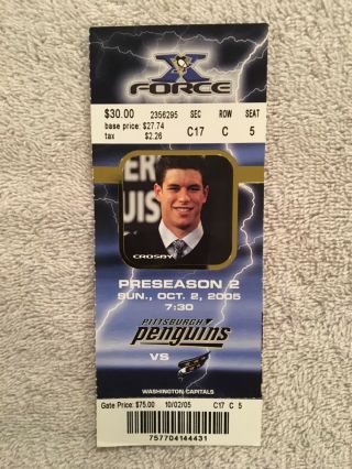 Pittsburgh Penguins 2005 Sidney Crosby Rookie Ticket Stub 2nd Game @mellon Arena