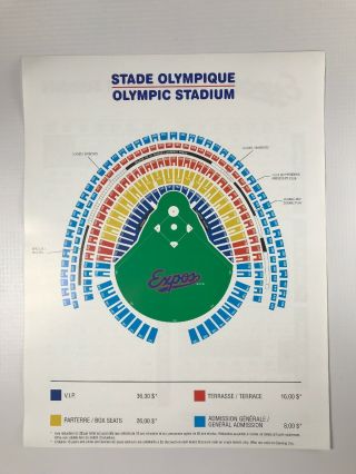 2001 Montreal Expos Olympic Stadium Sga Seating Chart And Schedule