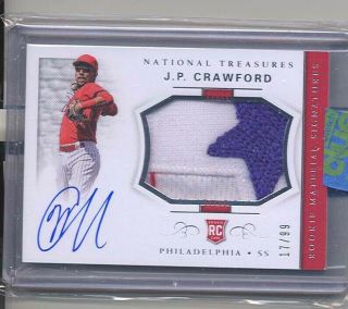 2017 National Treasures Jp Crawford Rc Auto Relic Seattle Mariners