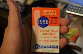 1958 York Yankees Pocket Schedule - 1st National Bank Of Paterson