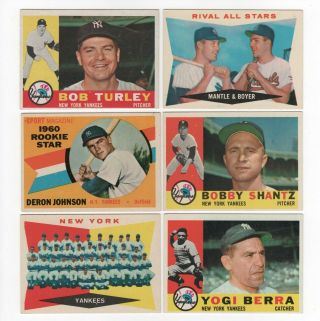 1960 Topps Ny Yankees Berra Hof Mantle Hof,  Kboyer D Johnson Team Turley Shantz