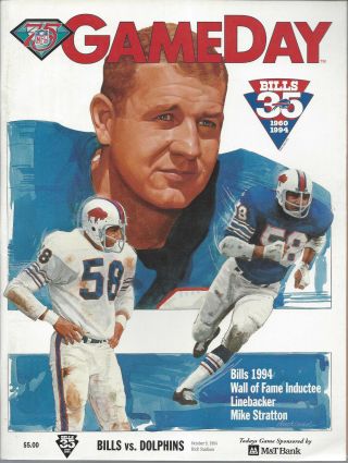 Buffalo Bills Vs Miami Dolphins October 9 1994 Gameday Program Mike Stratton