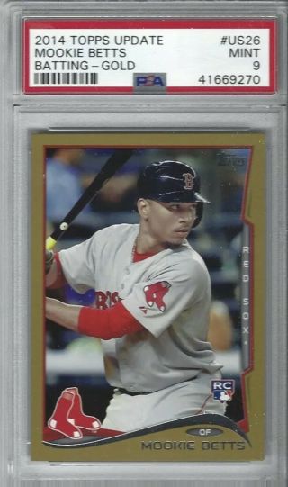 2014 Topps Update Mookie Betts Gold Rookie Card Us - 26 /2014 Psa 9 Red Sox