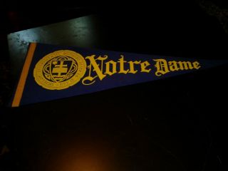 Vintage Notre Dame University College Football Gold On Blue Pennant