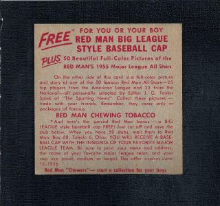 1955 RED MAN TOBACCO NL 10 WARREN SPAHN - - BRAVES - - NO CREASES - - EX/MT/NR/MT 2