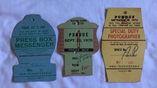 3 - Photographer/press Pass College Football Game Purdue Notre Dame 1964 1970 1976