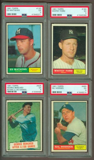 1961 Topps Baseball Cards (22) All Psa 5 Ex W/ 120 Ed Mathews,  460 Gil Hodges