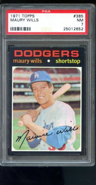 1971 Topps 385 Maury Wills Los Angeles Dodgers Nm Psa 7 Graded Baseball Card