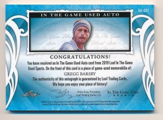 GREG BARSBY 2019 LEAF ITG In The Game Auto Jersey Relic / 15 DISC GOLF 2