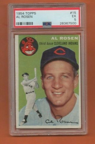Al Rosen 15 1954 Topps Baseball Card - Graded Psa 5 Ex