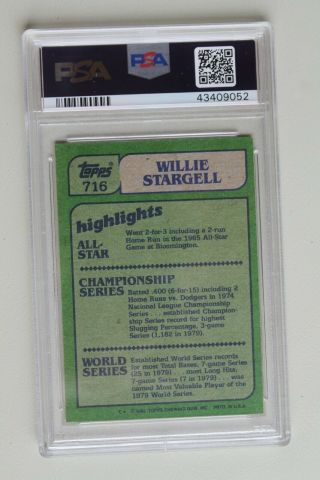 1982 Topps WILLIE STARGELL in Action 716 Pittsburgh Pirates PSA 9 2