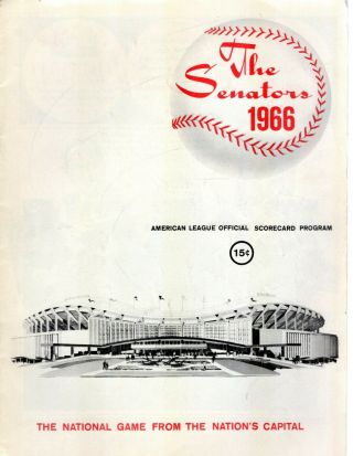 1966 Washington Senators Program/scorecard Vs Kansas City A 