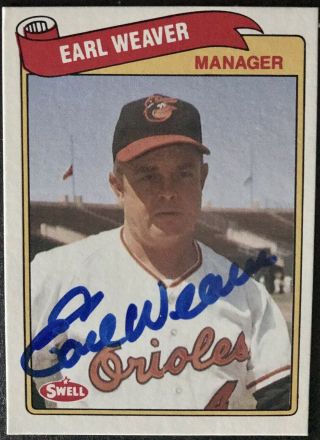 Earl Weaver Signed 1989 Swell Baseball Greats Card.  Orioles