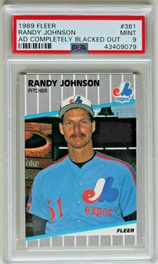 1989 Fleer Randy Johnson Ad Completely Blacked Out 381 Montreal Expos Psa 9