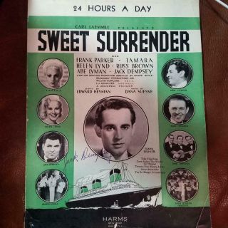 Jack Dempsey Signed Autographed Sheet Music From 1935 Sweet Surrender Movie