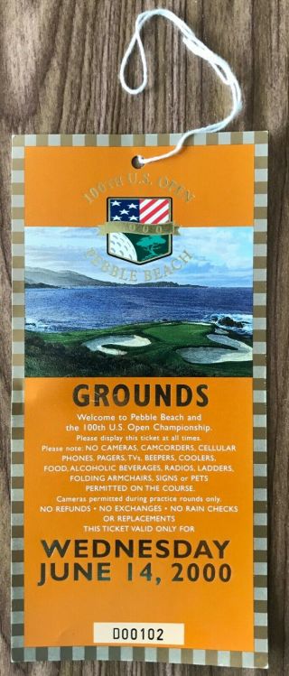 2000 Us Open Pebble Beach 100th Tiger Woods Grounds Golf Ticket Wednesday Usga