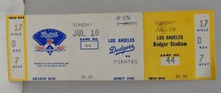 Los Angeles Dodgers Vs Pittsburgh Pirates Full Ticket July 10,  1983 Game 44