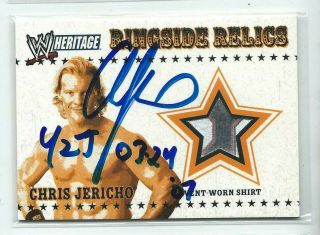 Chris Jericho Signed 2005 Wwe Topps Heritage Event - Worn Shirt Card