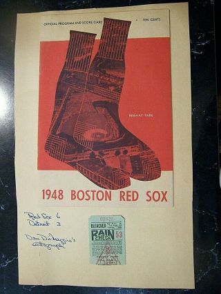 1948 Boston Red Sox Vs Detroit Tigers Mlb Program & Ticket - Ted Williams