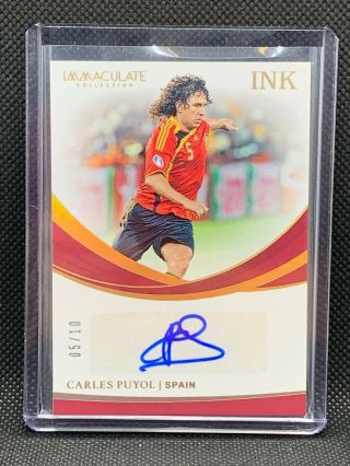 2018 - 19 Immaculate Soccer Carles Puyol Auto Ink 05/10 Spain - Jersey Number 5