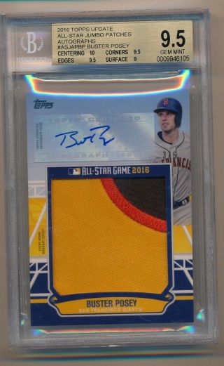 2016 Topps Update Buster Posey Jumbo Patch Auto 3/6 Bgs 9.  5/10 Pop 1