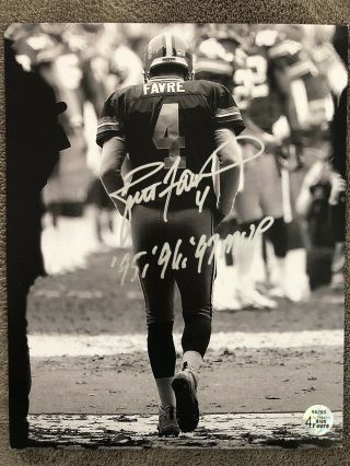 Brett Favre Autographed 8 X 10.  Black And White Tunnel With Mvp Inscription